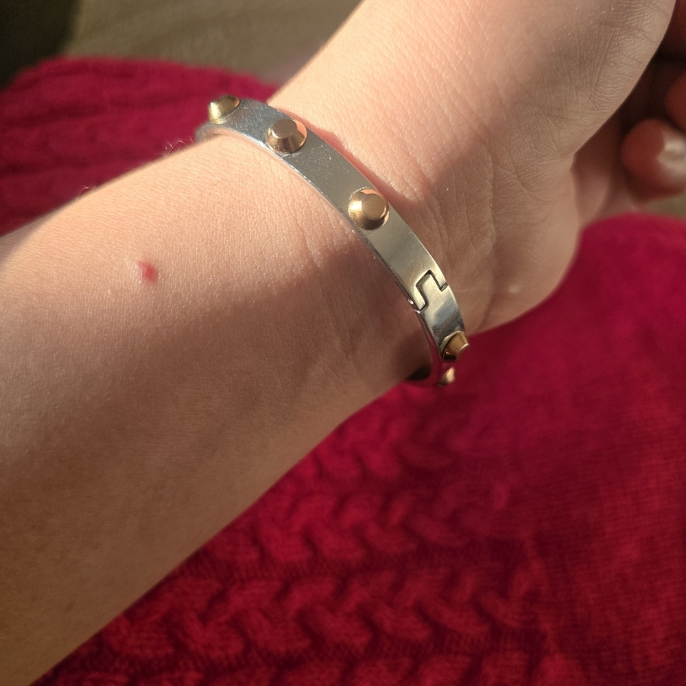 Michael Kors Two-Tone Stud Accent Bangle - Silver & Gold - Picture 6 of 9